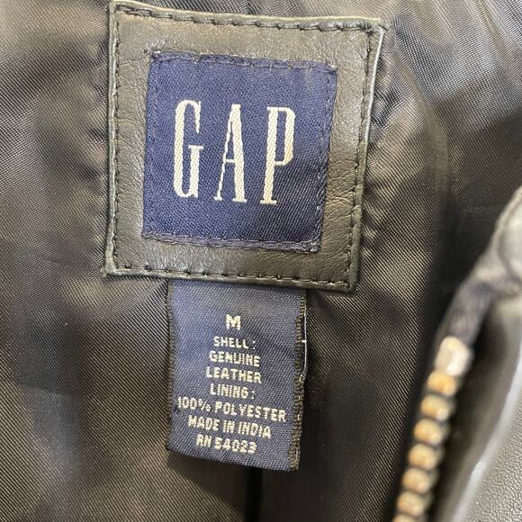 Gap VINTAGE Y2K Leather Bomber Jacket Zip Front Black M - Picture 2 of 6